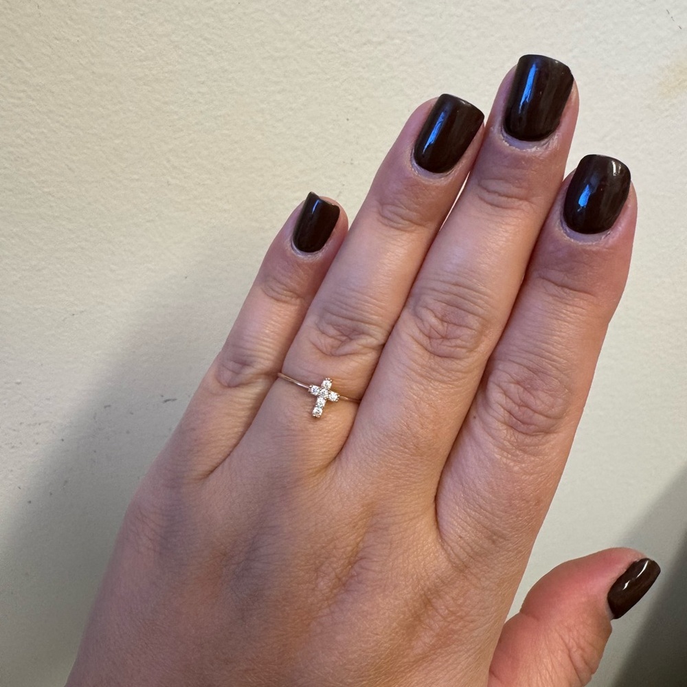 Dainty Cross Ring CZ Diamond Ring, Vermeil